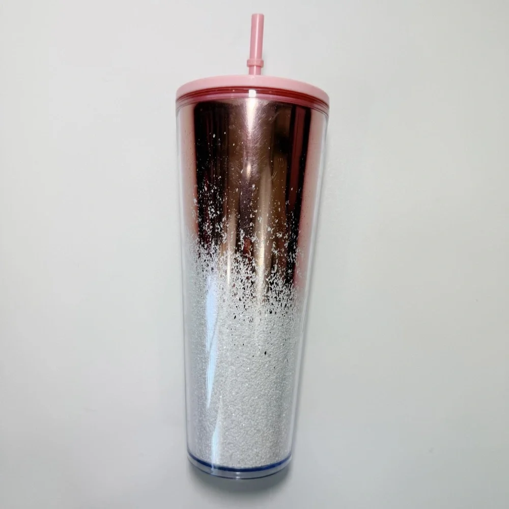 Starbucks Holiday 2019 Cascading Snow Rose Gold Glitter 24 oz. Cold Cup Tumbler